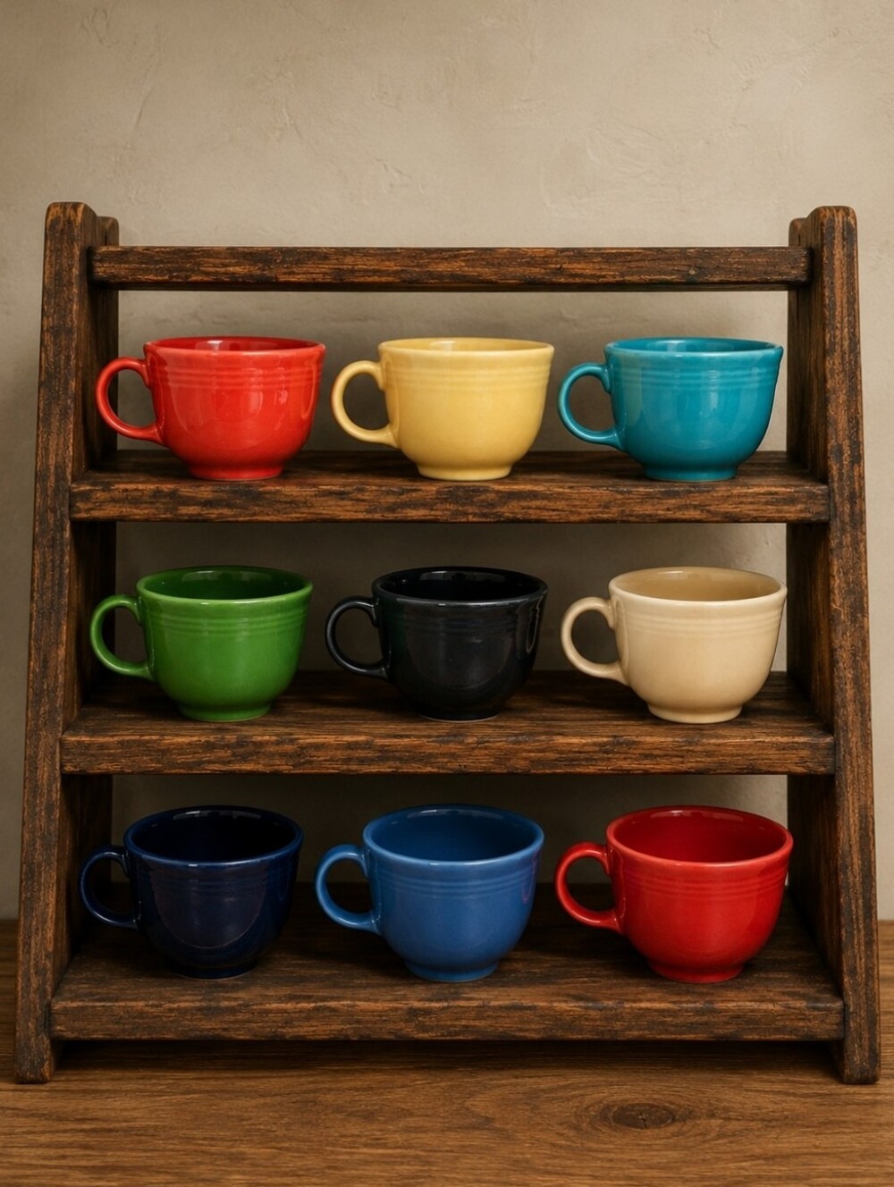 9 FIESTA Coffee Cups Only NWOT No Saucers 1950's Kitchen Mugs Primary Colors